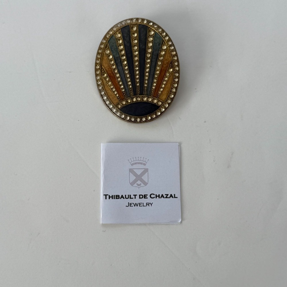 Thibault De Chazal Vintage Style Oval Brooch With Gem-Inspired Design